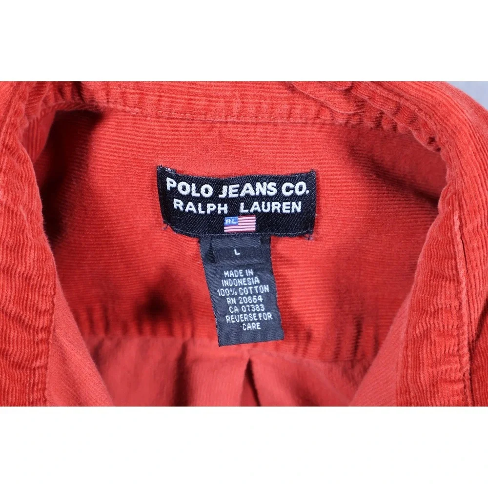 Polo Ralph Lauren Corduroy Mens Large Red Vintage Button Up Pocket Shirt
